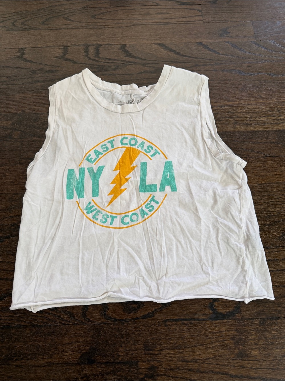 Retro Brand Womens White Sleeveless Graphic Tank West/East Coast Size Small